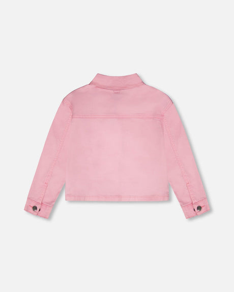 Pink Denim Jacket With Embroidered Patches-2