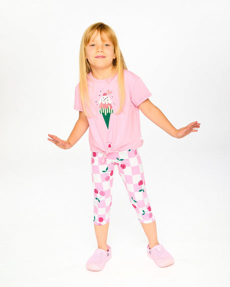 Organic Cotton Jersey T-Shirt With Tie At Waist Pink-1