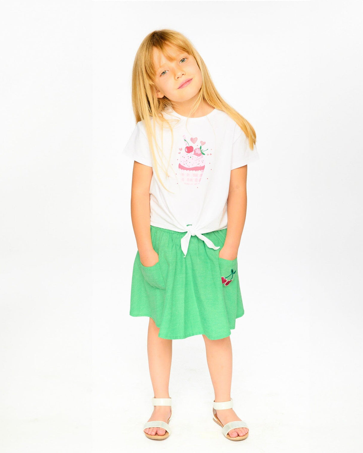 Organic Cotton Skort With Embroidery Green-1