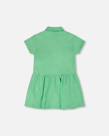 Cotton Shirt Dress With Embroidery Green-2