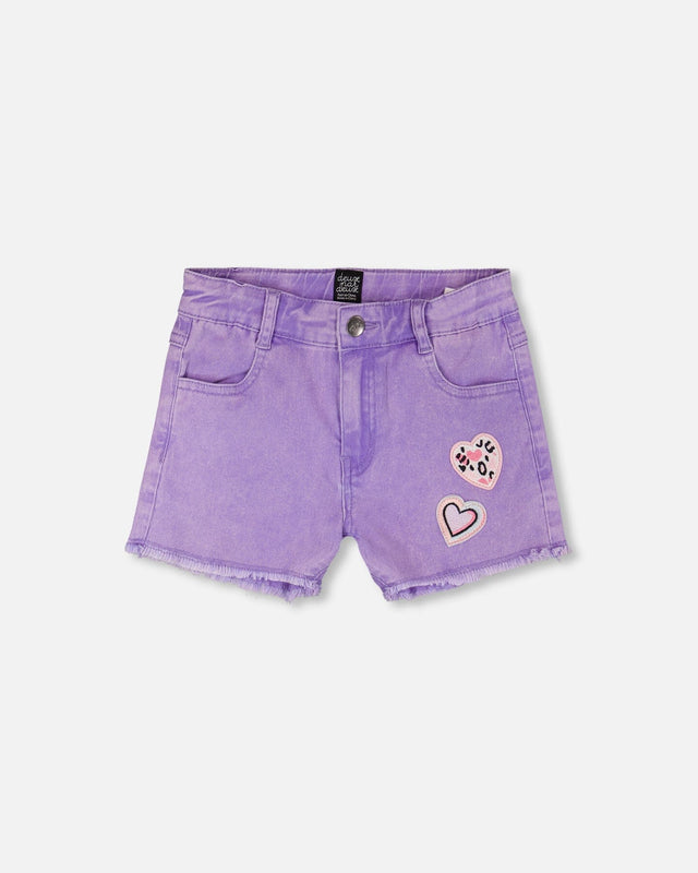 Mauve Denim Shorts With Embroidery-0