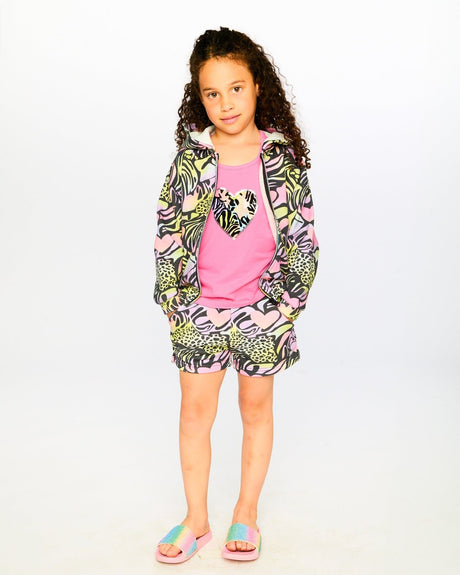Zip Front French Terry Hoodie Black Printed Multicolor-1