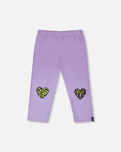 Organic Cotton Jersey Capri Mauve With Knee Screen Hearts Appliqués-0