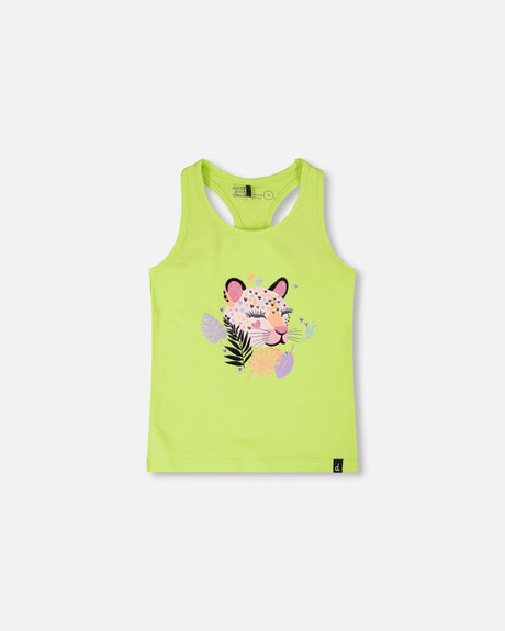 Organic Cotton Jersey Tank Top Lime Green With Screen Print-0