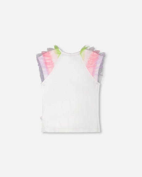 Organic Cotton Jersey T-Shirt White With Multicolor Mesh Sleeves-2