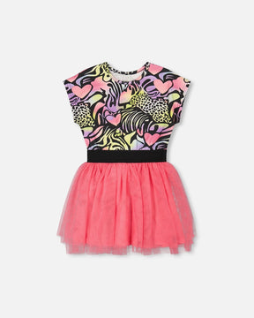 Bi-Material Dress Black Printed Multicolor-0
