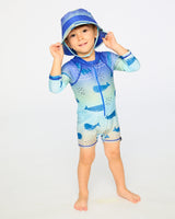 Baby And Toddlers One-Piece Long Sleeve Rashguard Blue Whale Print-2