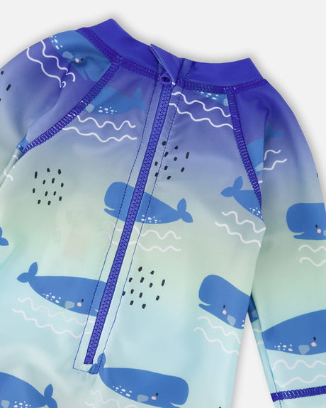 Baby And Toddlers One-Piece Long Sleeve Rashguard Blue Whale Print-4