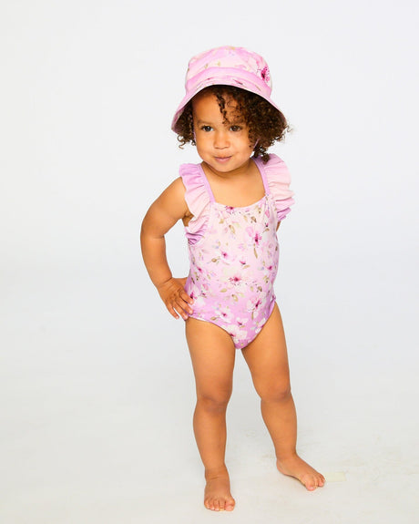 Baby And Toddler One-Piece Swimsuit Purple Flower Print-1