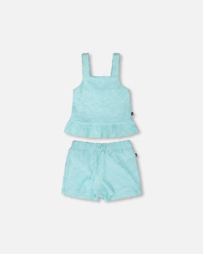 Terry Tank Top With Shorts Set Light Blue-0