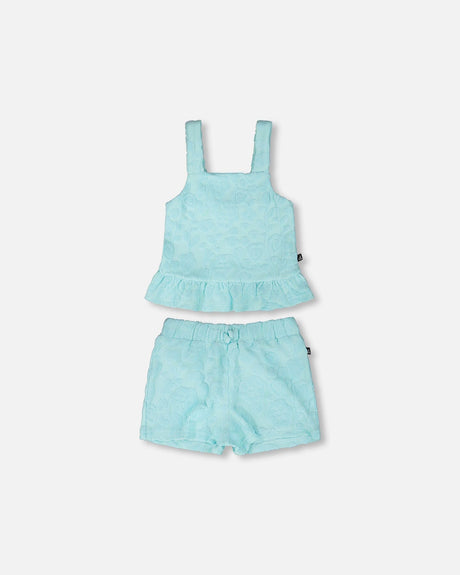 Terry Tank Top With Shorts Set Light Blue-0