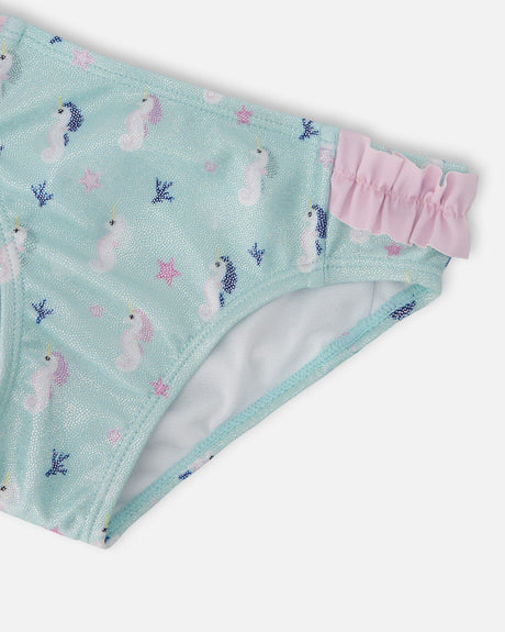 Two-Piece Swimsuit Blue Seahorse Print-4