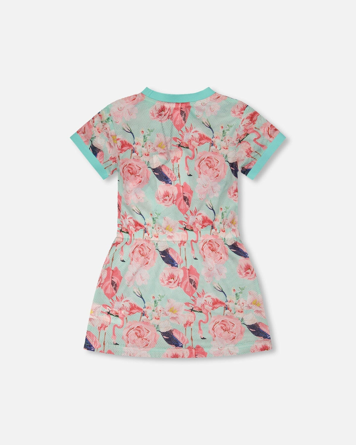 Mesh Beach Dress Blue Flamingo Print-3