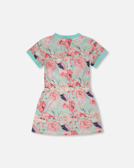 Mesh Beach Dress Blue Flamingo Print-3