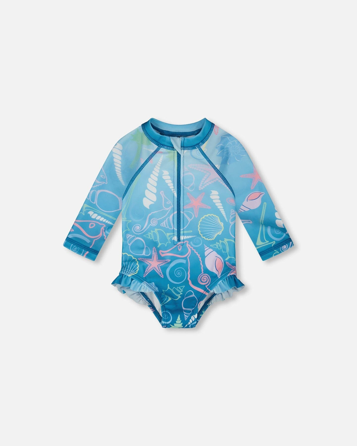 Baby And Toddler One-Piece Long Sleeve Rashguard Blue Shell Print-0