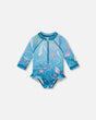 Baby And Toddler One-Piece Long Sleeve Rashguard Blue Shell Print-0