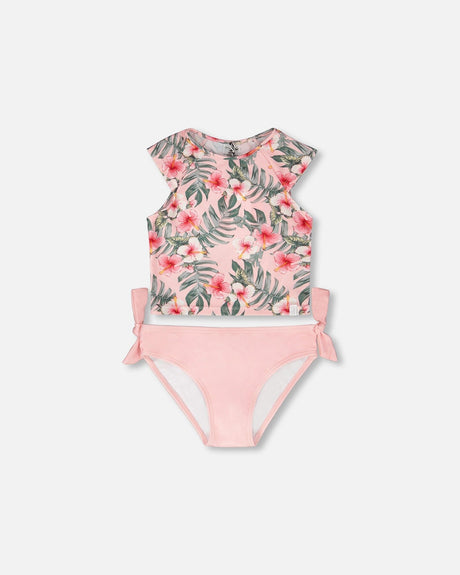 Two-Piece Swimsuit Pink Hibiscus Print-0