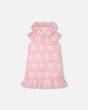 Terry Cloth Beach Hoodie Dress Pink Printed Flowers-0
