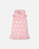 Terry Cloth Beach Hoodie Dress Pink Printed Flowers-2