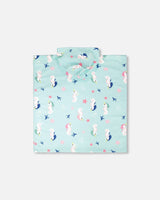 Hooded Beach Towel Blue Seahorse Print-3