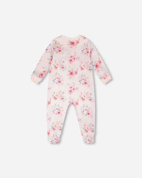 Organic Cotton Baby One-Piece Pyjama Pink Flower Print-1