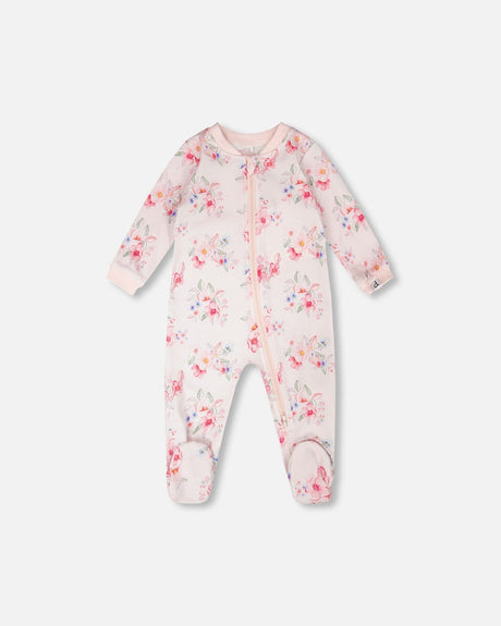 Organic Cotton Baby One-Piece Pyjama Pink Flower Print-0