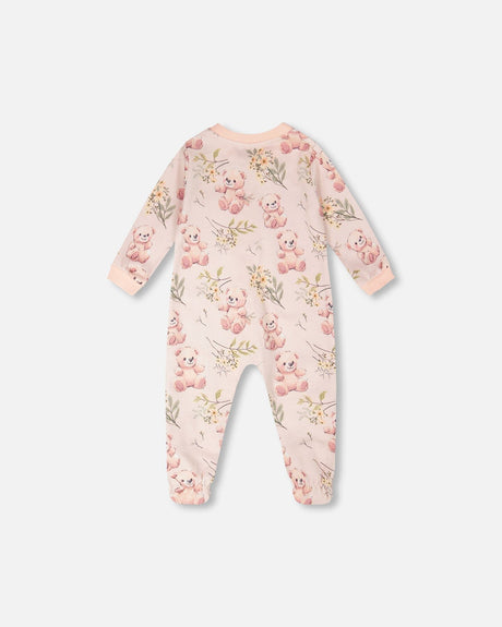 Organic Cotton Baby One-Piece Pyjama Pale Pink Bear Print-1