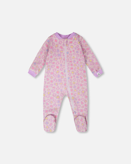 Organic Cotton Baby One-Piece Pyjama Purple Animal Print-0