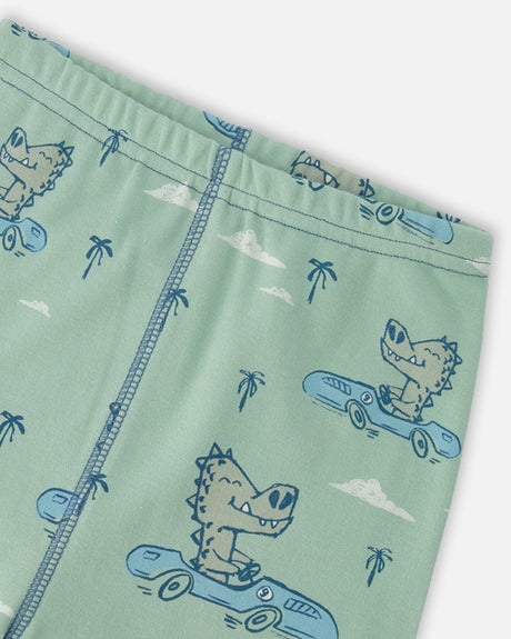 Organic Cotton Two-Piece Pyjama Set Green Crocodile Print-4