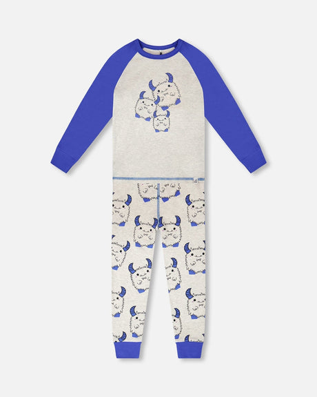 Organic Cotton Two-Piece Pyjama Set Grey Mix Monster Print-0