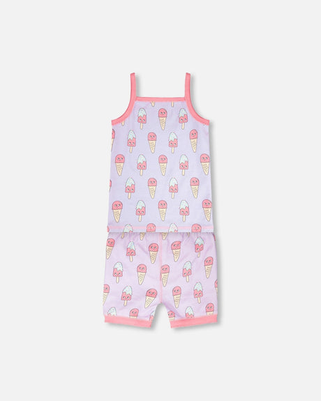 Organic Cotton Two-Piece Pyjama Set Lilac Printed Ice Creams-2
