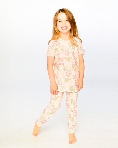 Organic Cotton Two-Piece Pyjama Set Pale Pink Bear Print-1