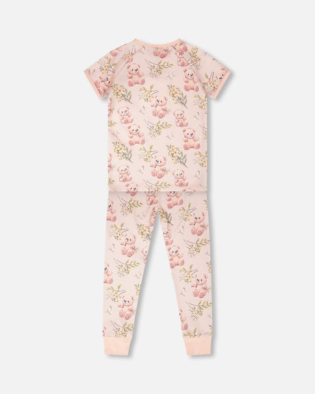 Organic Cotton Two-Piece Pyjama Set Pale Pink Bear Print-2