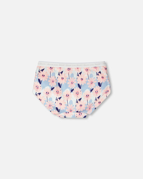 Organic Cotton Boyshort Panty Blue Smiling Flower Print-1