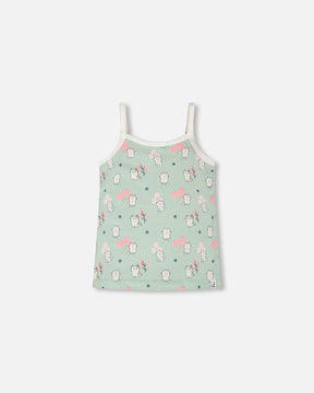Organic Cotton Tank Underwear Green Kitten Print-0
