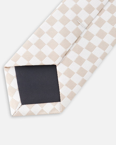 Neck Tie White And Sand Check-1