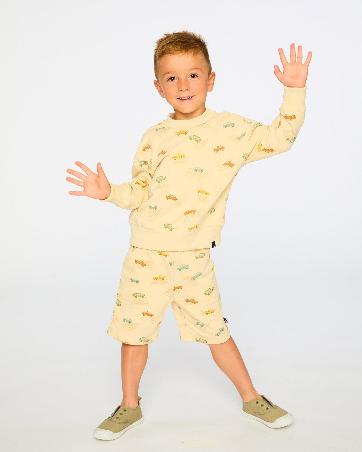French Terry Sweatshirt Beige Jeep Print-2