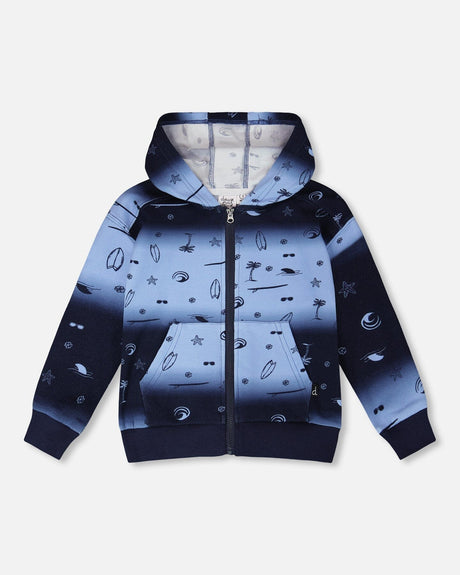 Hooded French Terry Cardigan Blue Gradient-0