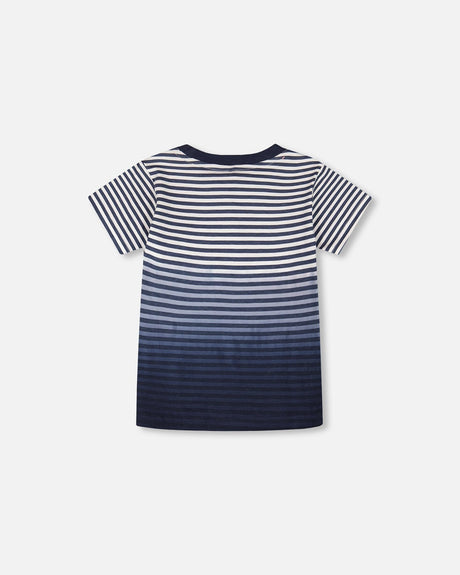 Organic Cotton Short Sleeve T-Shirt Blue Gradient Stripes-4