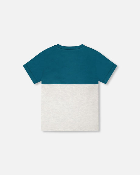 Organic Cotton Colorblock Jersey T-Shirt With Chest Pocket Heather Grey-2