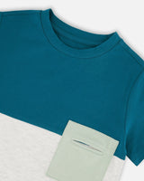 Organic Cotton Colorblock Jersey T-Shirt With Chest Pocket Heather Grey-3