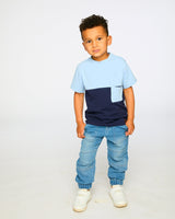 Organic Cotton Colorblock Jersey T-Shirt With Chest Pocket Dark Blue-1