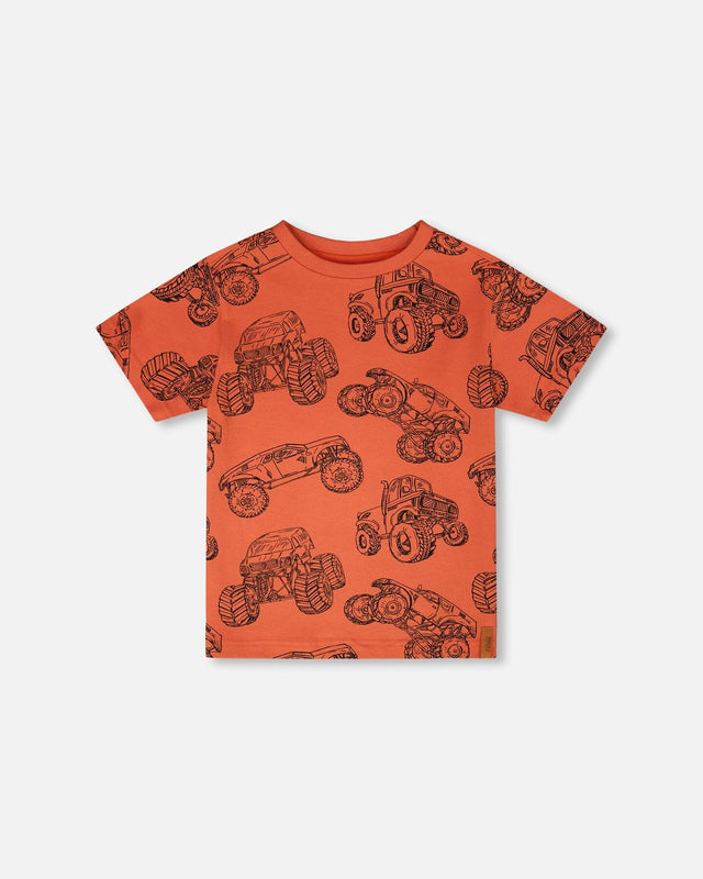 Organic Cotton Jersey T-Shirt Orange Printed Trucks-0
