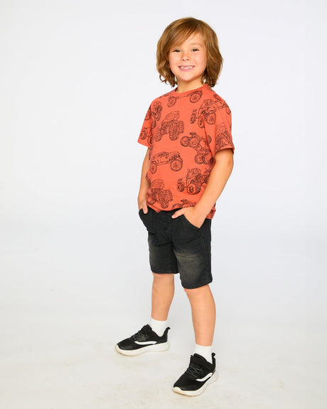 Organic Cotton Jersey T-Shirt Orange Printed Trucks-1