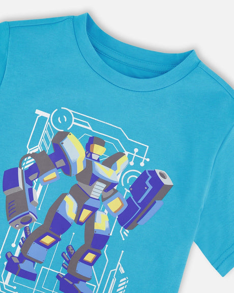 Organic Cotton Jersey T-Shirt With Print Sky Blue-3