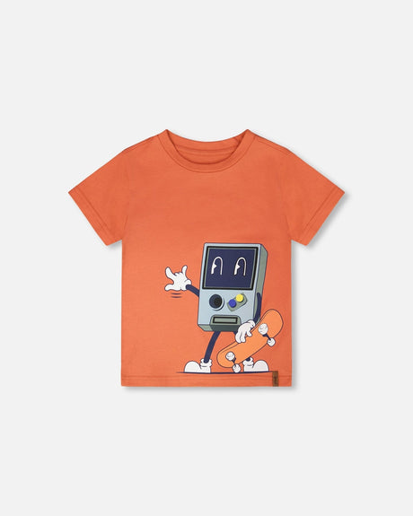 Organic Cotton Jersey T-Shirt With Print Orange-0