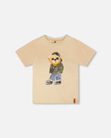 Organic Cotton Jersey T-Shirt With Print Beige-0