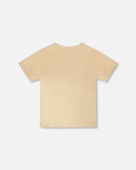 Organic Cotton Jersey T-Shirt With Print Beige-3