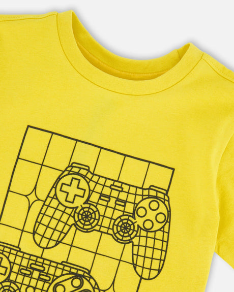 Organic Cotton Jersey T-Shirt With Gamer Print Yellow-4