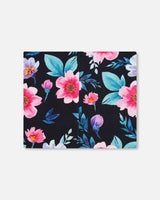 Stretch Jersey Neck Tube Black Printed Flowers-1